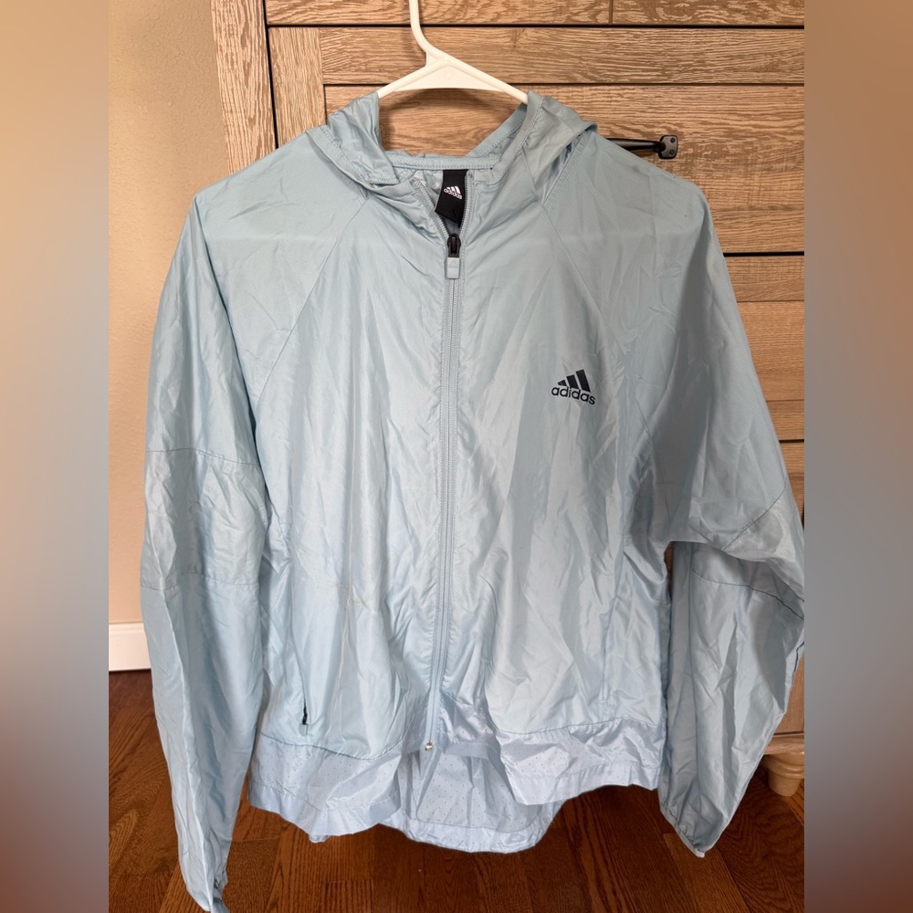 Adidas Pale Blue Hooded Windbreaker Jacket